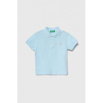 United Colors of Benetton tricouri polo din bumbac pentru copii culoarea turcoaz, cu imprimeu