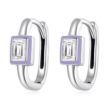 Cercei din argint Purple Square Hoops