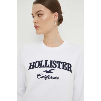 Hollister Co. bluza femei, culoarea alb, cu imprimeu