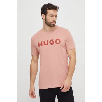 HUGO tricou din bumbac bărbați, culoarea roz, cu imprimeu 50467556 ieftin