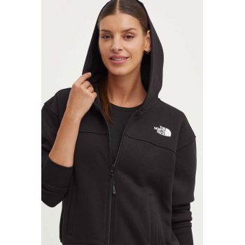 The North Face bluză W Essential Fz Hoodie femei, culoarea negru, cu glugă, cu imprimeu, NF0A853VJK31