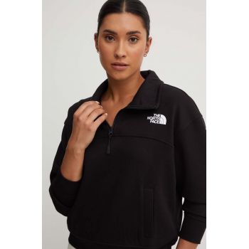 The North Face bluză W Essential Qz Crew femei, culoarea negru, cu imprimeu, NF0A854HJK31