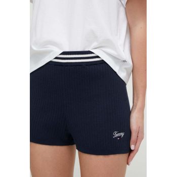 Tommy Jeans pantaloni scurți femei, culoarea bleumarin, uni, high waist DW0DW17781