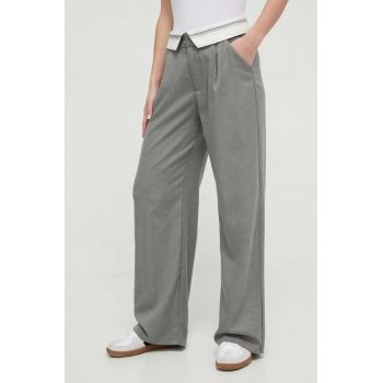 Hollister Co. pantaloni femei, culoarea gri, lat, high waist