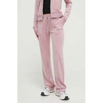 Juicy Couture pantaloni de trening din velur culoarea roz, neted