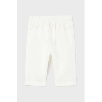 Mayoral Newborn pantaloni cu amestec de in pentru copii culoarea alb, neted