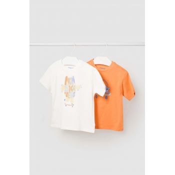 Mayoral tricou din bumbac pentru bebelusi 2-pack culoarea portocaliu, cu imprimeu