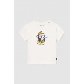 Mayoral tricou din bumbac pentru bebelusi culoarea bej, cu imprimeu