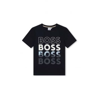 BOSS tricou de bumbac pentru copii culoarea albastru marin, cu imprimeu