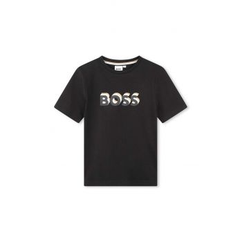 BOSS tricou de bumbac pentru copii culoarea negru, cu imprimeu