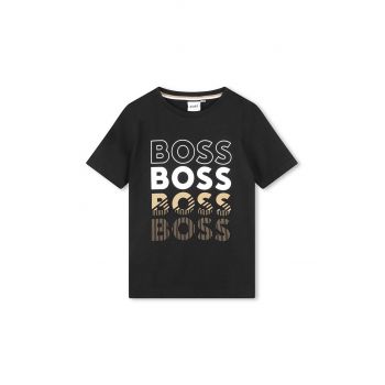 BOSS tricou de bumbac pentru copii culoarea negru, cu imprimeu