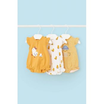 Mayoral Newborn body bebe 3-pack culoarea galben, cu imprimeu ieftin