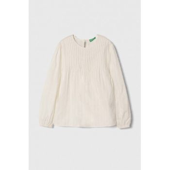 United Colors of Benetton bluza de bumbac pentru copii culoarea bej, neted