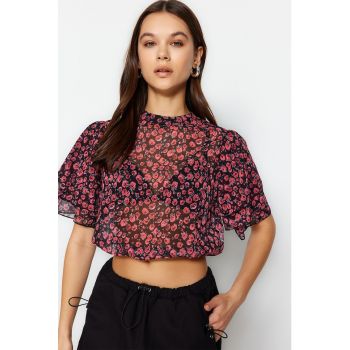 Bluza crop vaporoasa cu model floral