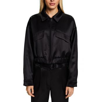 Jacheta bomber crop cu aspect satinat