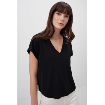 Tricou crop cu decolteu in V