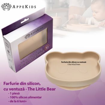 Farfurie din silicon cu ventuza AppeKidsThe Little Bear Bubble Beige