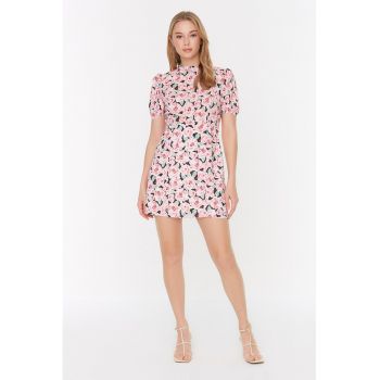 Rochie cu croiala in A si imprimeu floral ieftina