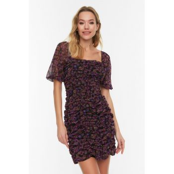 Rochie cu imprimeu floral si pliseuri