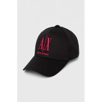 Armani Exchange șapcă de baseball din bumbac culoarea negru, cu imprimeu