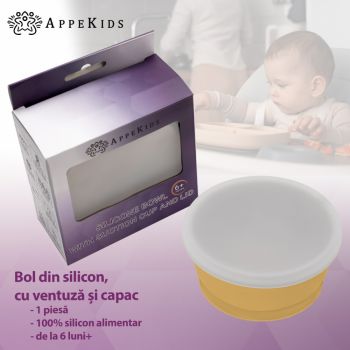 Bol din silicon cu ventuza si capac AppeKids Honey