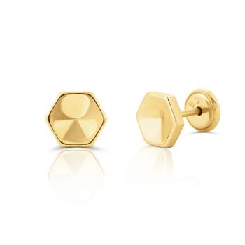 Cercei din aur 14K pentru copii Deep Hexagon