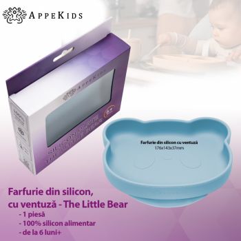 Farfurie din silicon cu ventuza AppeKids The Little Bear Aqua Blue