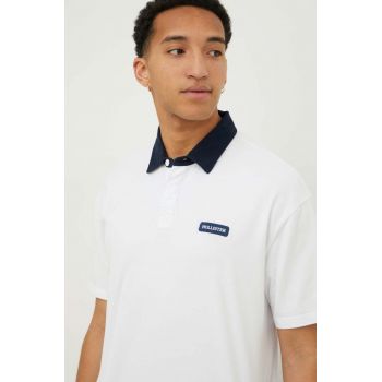 Hollister Co. polo de bumbac culoarea alb, cu imprimeu ieftin