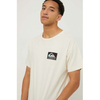 Quiksilver tricou din bumbac barbati, culoarea bej, cu imprimeu