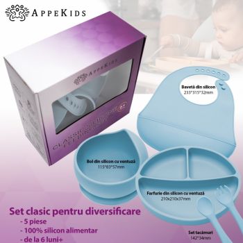 Set diversificare AppeKids din silicon 5 piese Classic Aqua Blue