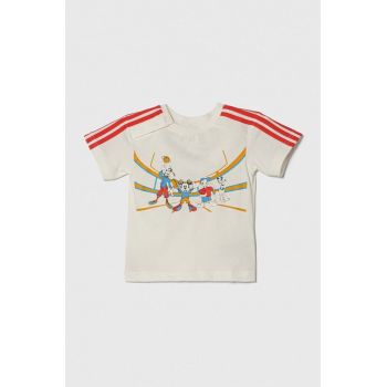 adidas tricou de bumbac pentru copii x Disney culoarea bej, cu imprimeu ieftin