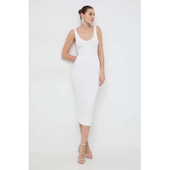 Bardot rochie culoarea alb, maxi, mulata