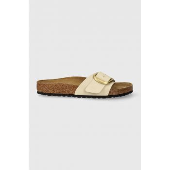 Birkenstock slapi de piele Madrid Big Buckle femei, culoarea bej, 1026574