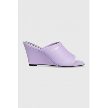 Karl Lagerfeld slapi de piele RIALTO femei, culoarea violet, toc pana, KL34400