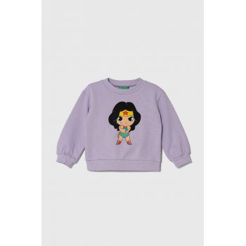 United Colors of Benetton hanorac de bumbac pentru copii x DC culoarea violet, cu imprimeu