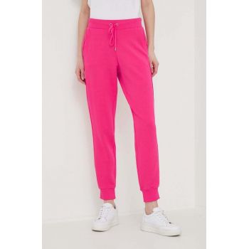 United Colors of Benetton pantaloni de trening din bumbac culoarea roz, neted