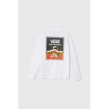 Vans longsleeve din bumbac pentru copii PRINT BOX 2.0 LS BOYS culoarea alb, cu imprimeu