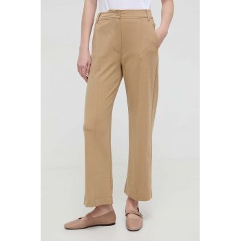 Weekend Max Mara pantaloni femei, culoarea bej, drept, high waist 2415780000000