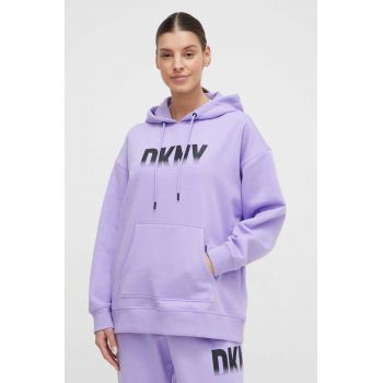 Dkny bluza femei, culoarea violet, cu glugă, cu imprimeu