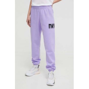 Dkny pantaloni de trening culoarea violet, cu imprimeu