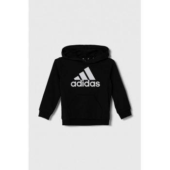 adidas bluza copii culoarea negru, cu glugă, cu imprimeu