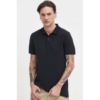 Hollister Co. tricou polo barbati, culoarea negru, neted