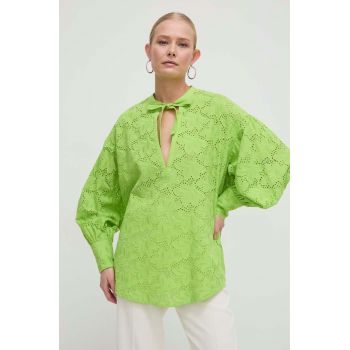 Silvian Heach bluza din bumbac femei, culoarea verde, neted