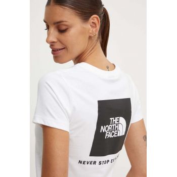 The North Face tricou din bumbac W S/S Redbox Slim Tee femei, culoarea alb, NF0A87NMFN41