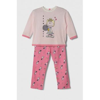 United Colors of Benetton pijamale de bumbac pentru copii x Snoopy culoarea roz, modelator