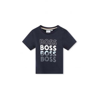 BOSS tricou din bumbac pentru bebelusi culoarea albastru marin, cu imprimeu