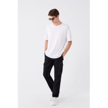 Pantaloni cargo din amestec de bumbac cu cusaturi contrastante