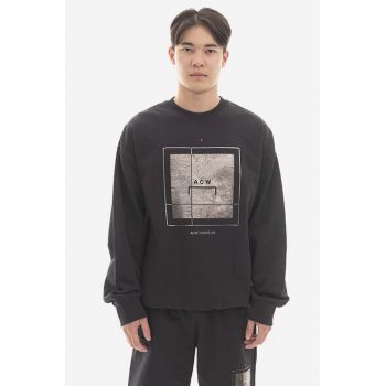 A-COLD-WALL* hanorac de bumbac Foil Grid Crewneck bărbați, culoarea negru, cu imprimeu ACWMW075.-BLACK