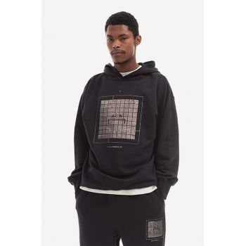 A-COLD-WALL* hanorac de bumbac Foil Grid Hoodie bărbați, culoarea negru, cu glugă, cu imprimeu ACWMW074.-BLACK