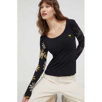 Desigual longsleeve femei, culoarea negru